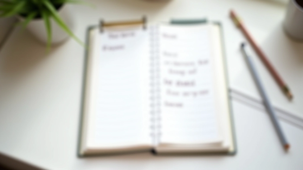 Open planner notebook with handwritten notes and pen on a minimalist desk