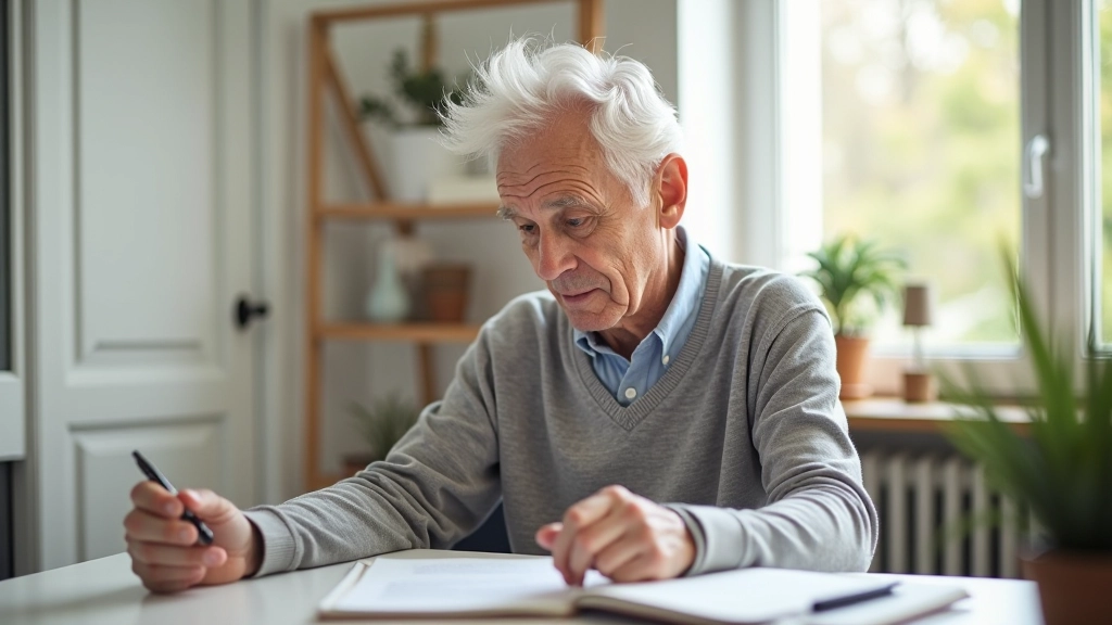 Person at desk with notebook and reflection, thoughtful workspace setup with natural light