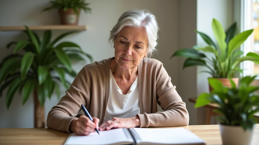 Woman writing in planner with goal categories and priority lists